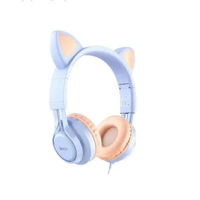 Наушники проводные накладные Hoco W36 Cute Cat с ушками голубые