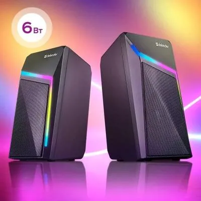Акустическая система 2,0 DEFENDER Stellar, 6 Вт, питание от USB, черная с подсветкой