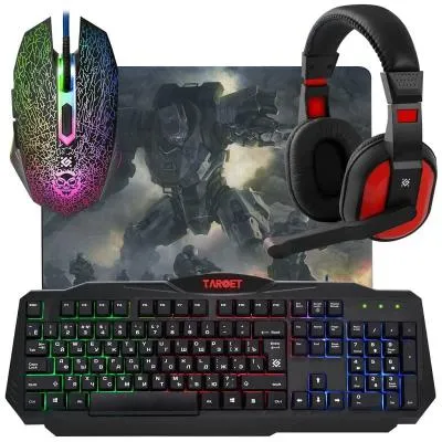 Набор проводной игровой DEFENDER Target MKP-350 клавиатура+мышь+гарнитура+коврик 