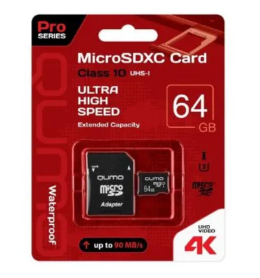 Карта памяти QUMO MicroSDXC Class 10 UHS-1 U3 Pro seria 3.0 90/45 MB/s 4K 64Gb 