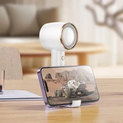 Мини вентилятор ручной настольный Hoco HX21 с подставкой для телефона белый