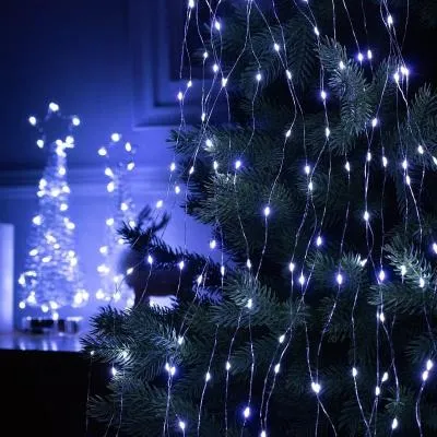 Гирлянда нить роса Конский хвост 20 нитей по 2 м серебристая нить LED-400 свечение белое 12 В (5206137)