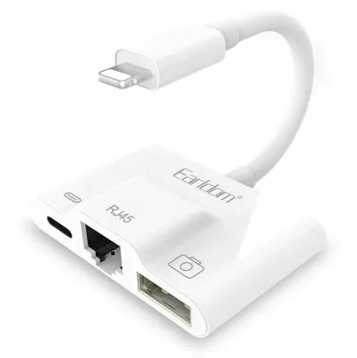 Адаптер переходник с Lightning на RJ45 Ethernet LAN/Lightning/USB 3.0 Ealdom ET-OT53 белый