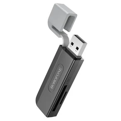 Картридер Borofone DH9 USB 2.0 на SD/TF2.0 черный с серым колпачком