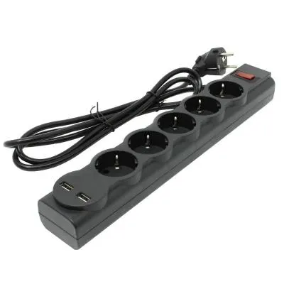 Сетевой фильтр DEFENDER DFS 751 5 гнезд 1.8м 2USB 2.1A с выключателем черный