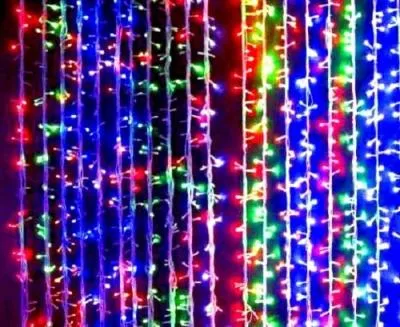 Гирлянда светодиодная штора 2,5x2,5 м провод прозрачный LED-320 220V 8 режимов разноцветная