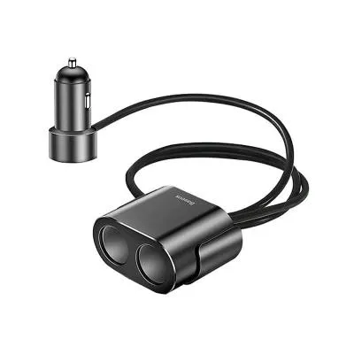 Разветвитель Baseus 2 прикуривателя 80W + 2USB 3,1A черный CRDYQ-01