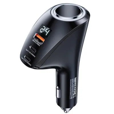 Разветвитель Remax RCC339 LED 88.5W 1 прикуриватель + USB QC3.0 + 2PD USB-C черный с дисплеем