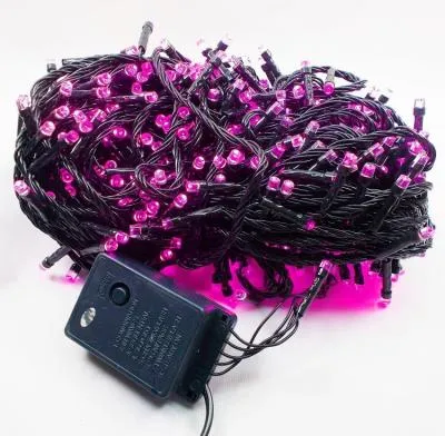 Гирлянда светодиодная 30 м провод черный LED-400 220V 8 режимов розовая