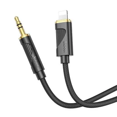 Кабель Aux Jack 3.5 - Lightning 8 pin HOCO UPA30 1м плетеный черный