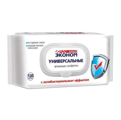 Влажные салфетки Эконом Smart N120 антибактериальные с клапаном