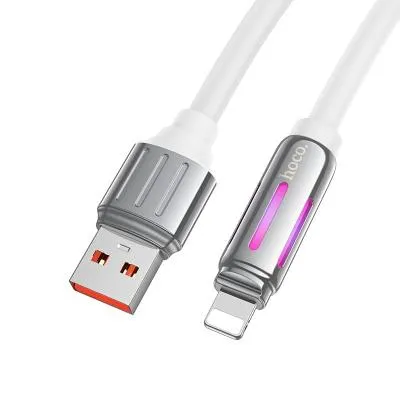 Кабель для зарядки iphone Lightning HOCO U136 2.4A 1.2m RGB подсветка прочный силиконовый белый