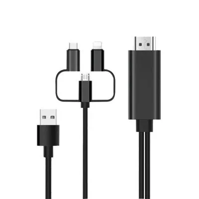 Кабель HDTV 3в1 Lightning/Micro/Type-C - HDMI Fixtor OT-7537S черный