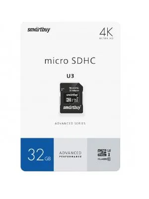 Карта памяти Smartbuy Micro SDHC Class 10 U3 V30 A1 Advancer R/W 90/55 32Gb