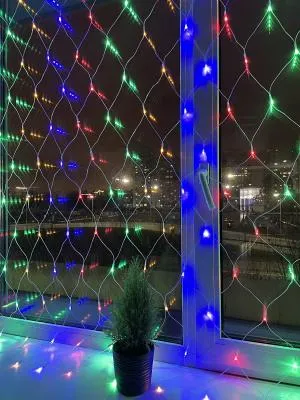 Гирлянда светодиодная сетка 1,8х1,5 м провод прозрачный LED-180 220V мультиколор 8 режи Эра ENIS-01M
