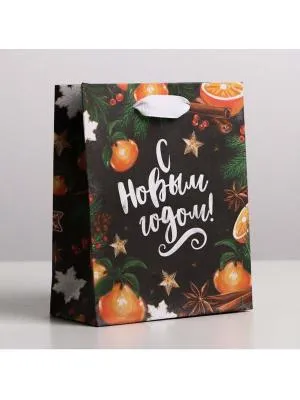 Пакет крафтовый вертикальный «Новогодние мандарины» S 12х15х5.5 см 4865527