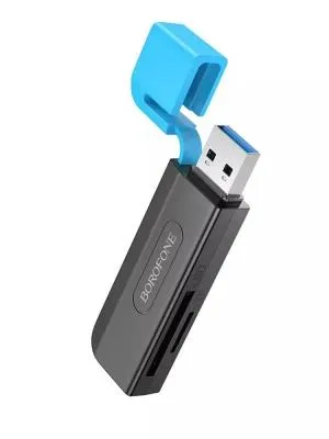 Картридер Borofone DH9 USB 3.0 на SD/TF3.0 черный с синим колпачком