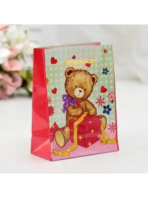 Пакет ламинированный "Плюшевый подарочек" 12х15х5 см 3821308