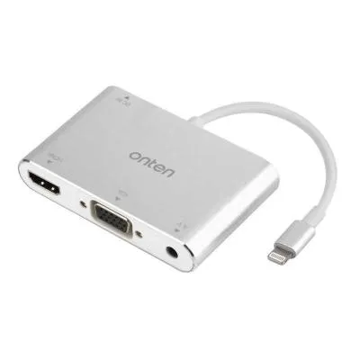Адаптер переходник конвертер с Lightning на HDMI+VGA+AV Onten OTN-7585C серебро