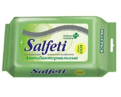 Влажные салфетки Salfeti N100 MEGA PACK антибактериальные очищающие с клапаном