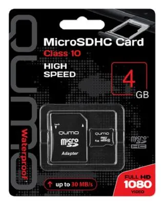 Карта памяти QUMO Micro SDHC Class 10 4Gb