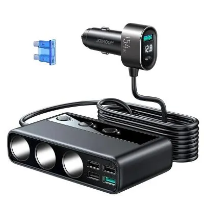 Разветвитель Joyroom JR-CL06 LED 3 прикуривателя + PD 38W + 2USB QC3.0 + 3USB 3,6A черный