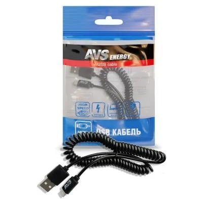 Кабель для зарядки iphone Lightning AVS IP-52 2м витой черный