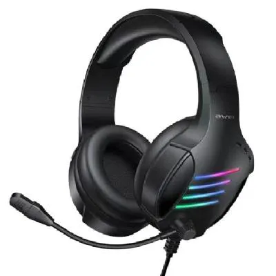 Наушники проводные накладные игровые Awei GM-5 с микрофоном 2.1м черные с подсветкой