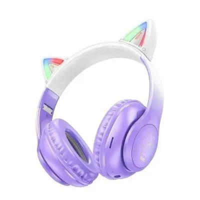 Наушники беспроводные накладные HOCO W42 Cat ear с ушками Purple grape пурпурный виноград