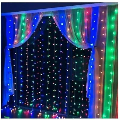 Гирлянда светодиодная штора 3x2 м провод прозрачный LED-320 220V 8 режимов разноцветная