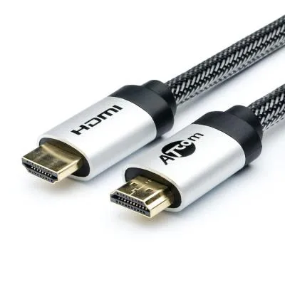 Кабель HDMI - HDMI 2м Atcom AT5265 HIGH speed ver 2.0 4K серебристый/черный в блистере