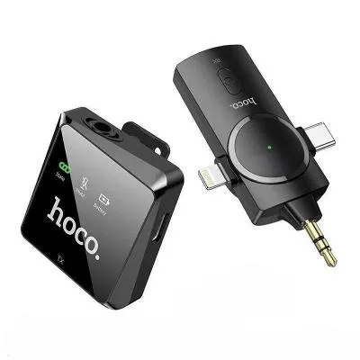 Беспроводной петличный микрофон HOCO S31 Stream микрофон + приемник 3 в 1 для Lightning/Type-C/Aux черный