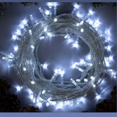 Гирлянда светодиодная 10 м провод прозрачный LED-100 220V свечение белое 8 режимов (3556780)