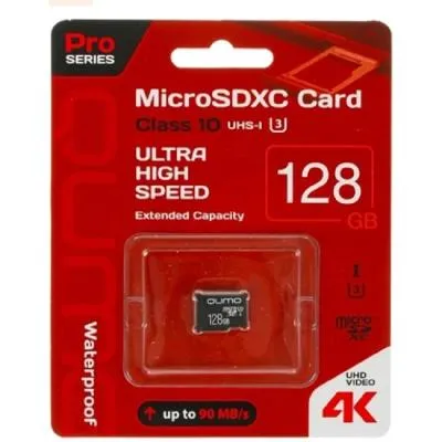 Карта памяти QUMO MicroSDXC Class 10 90/70Mb/s UHS-I U3 Pro seria 3.0 128Gb без адаптера
