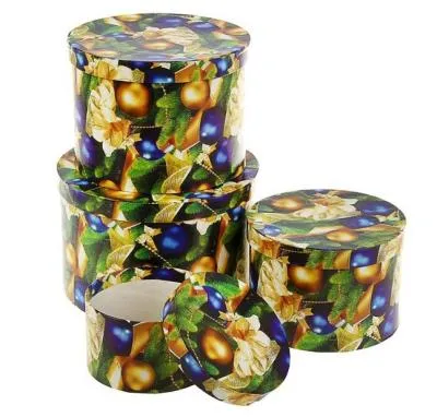 Коробка подарочная круглая "Золотые и синие шары" 9х9х5 см 1760145