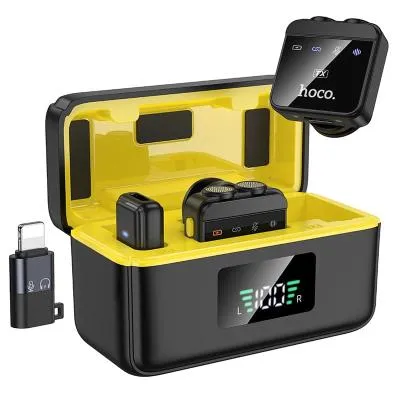 Беспроводной петличный микрофон HOCO L17 Magnetic микрофон + приемник 2 в 1 для Lightning/Type-C черный