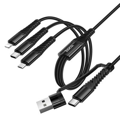 Кабель для зарядки 6 в 1 USB/Lightning/Micro/Type-C HOCO X123 1м 3A в тканевой оплетке черный