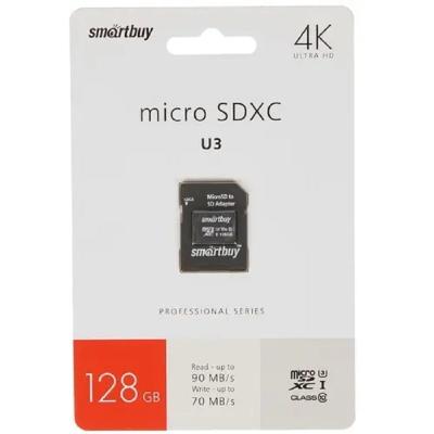 Карта памяти Smartbuy MicroSDXC Class 10 PRO U3 V30 UHS-3 R/W 90/70MB/s 128Gb