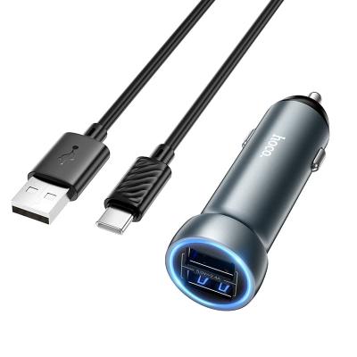 Автомобильное зарядное устройство + кабель Type-C USB HOCO Z54 2USB 15.5W 2,4A серый металл