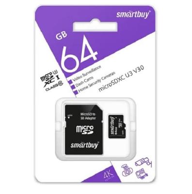 Карта памяти Smartbuy Micro SDHC Class 10 UHS-I U3 V30 4K 64Gb для видеонаблюдения