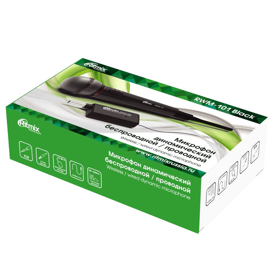 Микрофон динамический беспроводной/проводной Ritmix RWM-101 черный