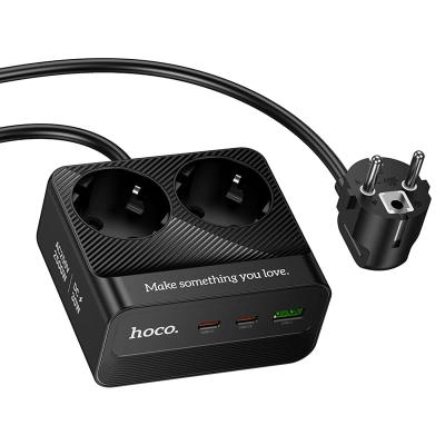 Сетевой фильтр HOCO AC27 2 гнезда + 2 Type-C USB-C PD30W + USB QC3.0 2м 2500W черный