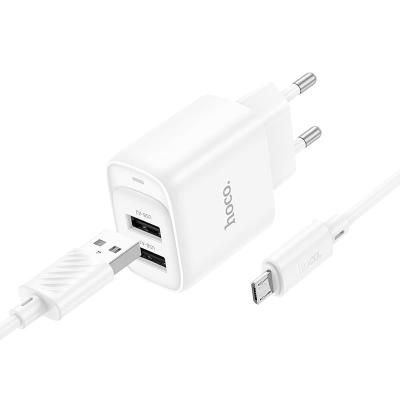Сетевое зарядное устройство + кабель Micro USB HOCO C141A 2USB 2.1A 1м белый