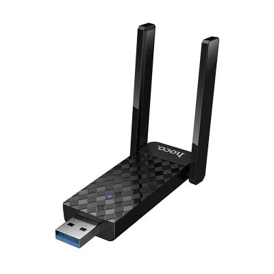 USB адаптер Wi-Fi6 HOCO HI34 с внешней двойной антеной черный (2.4G+5G 2.4ГГц до 286Мбит/с)