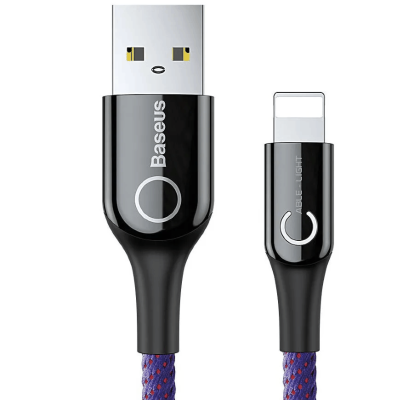 Кабель для зарядки iphone Lightning Baseus C-shaped Light Intelligent Power-off CALCD-05 2.4A 1м  фиолетовый