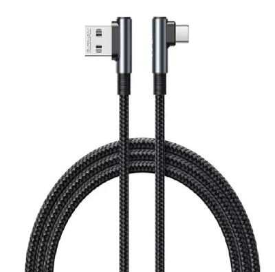 Кабель для зарядки iphone Lightning Remax RC-C002 1м 2,4A угол 90 плетеный черный