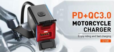 Зарядное устройство для мотоцикла LDNIO C108 60W PD 30W+QC3.0 + кабель Type-C to iphone lightning 8 pin водонепроницаемое IPX6 черное 