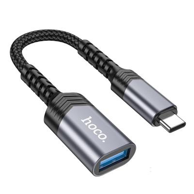 Адаптер переходник OTG с Type-C USB (M) на USB 3.0 (F) Hoco UA24 серый металл