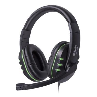 Наушники проводные накладные игровые Ritmix RН-555M Gaming черно-зеленые