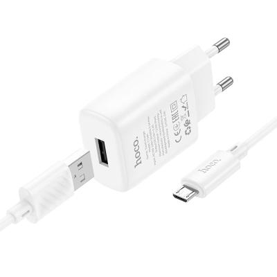 Сетевое зарядное устройство + кабель Micro USB HOCO C134A 1USB 2.4A 12W 1м белый